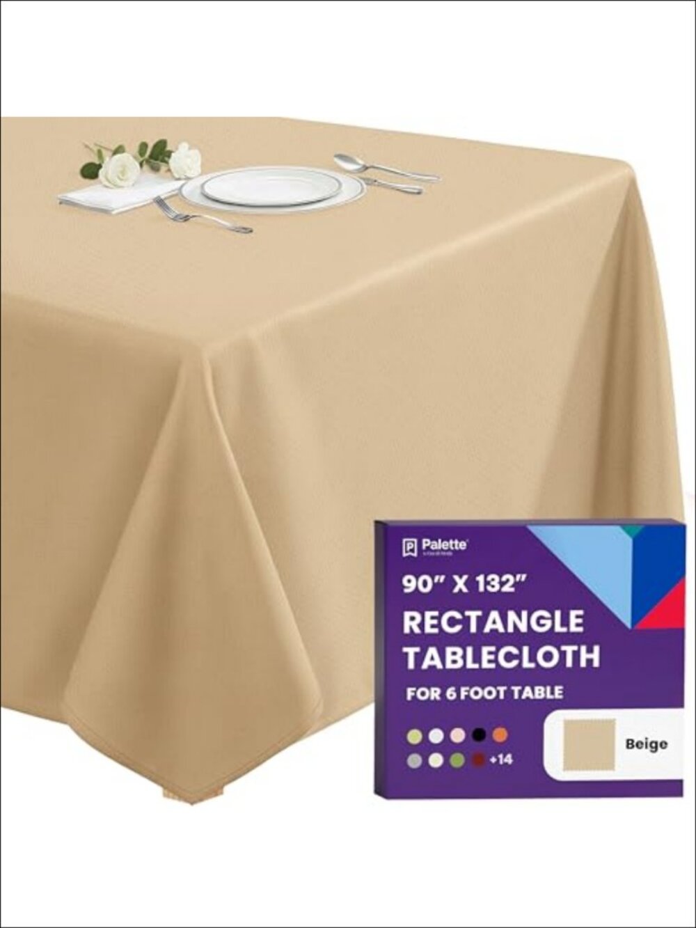 90x132 Inch Polyester Tablecloth for 6 Foot Tables Floor-Length Drop Washable